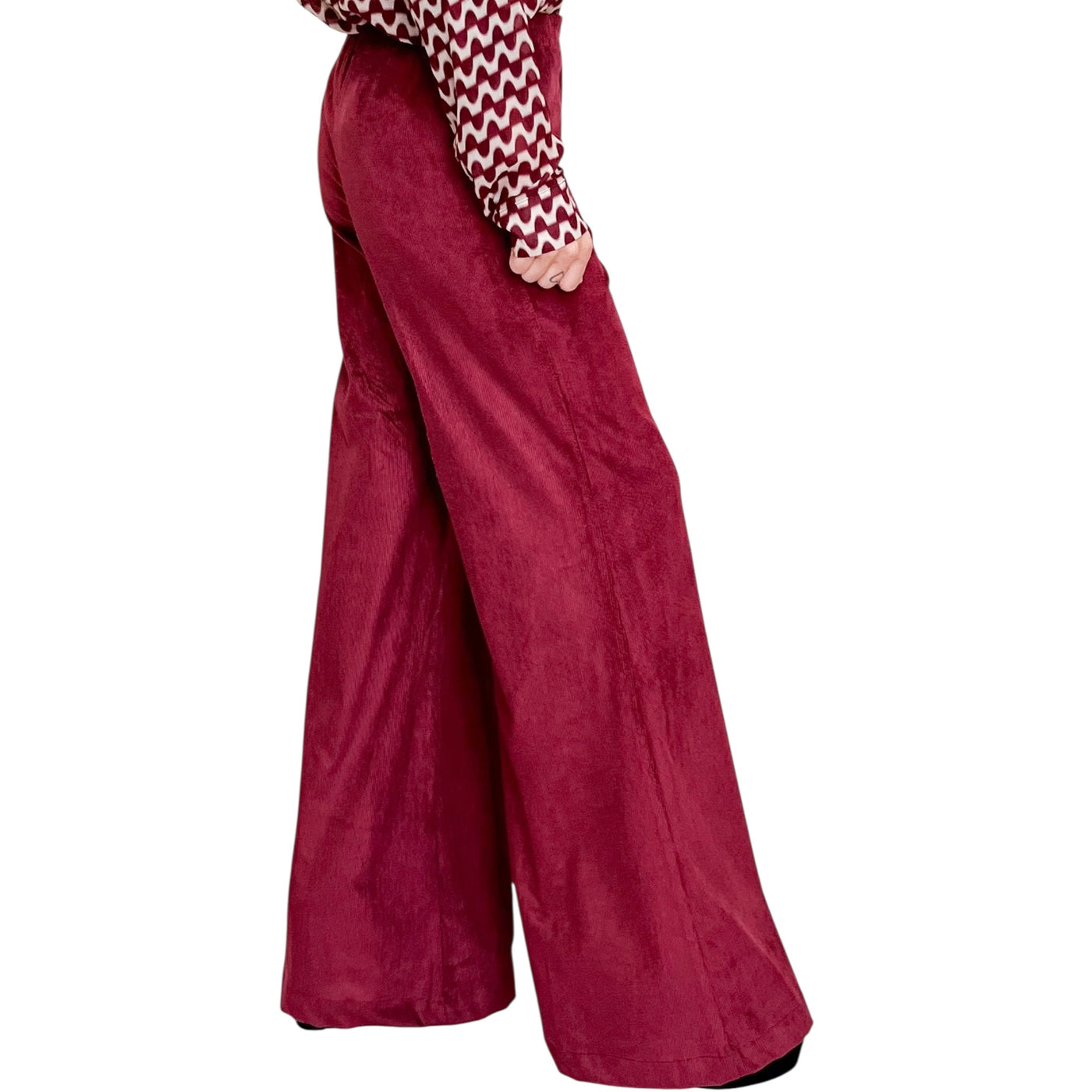 Good Match - Pantaloni Palazzo Velluto Millerighe Cherry