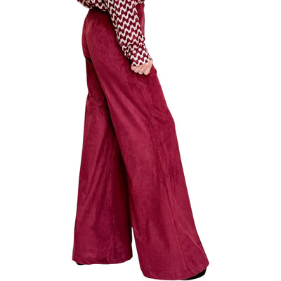 Good Match - Pantaloni Palazzo Velluto Millerighe Cherry