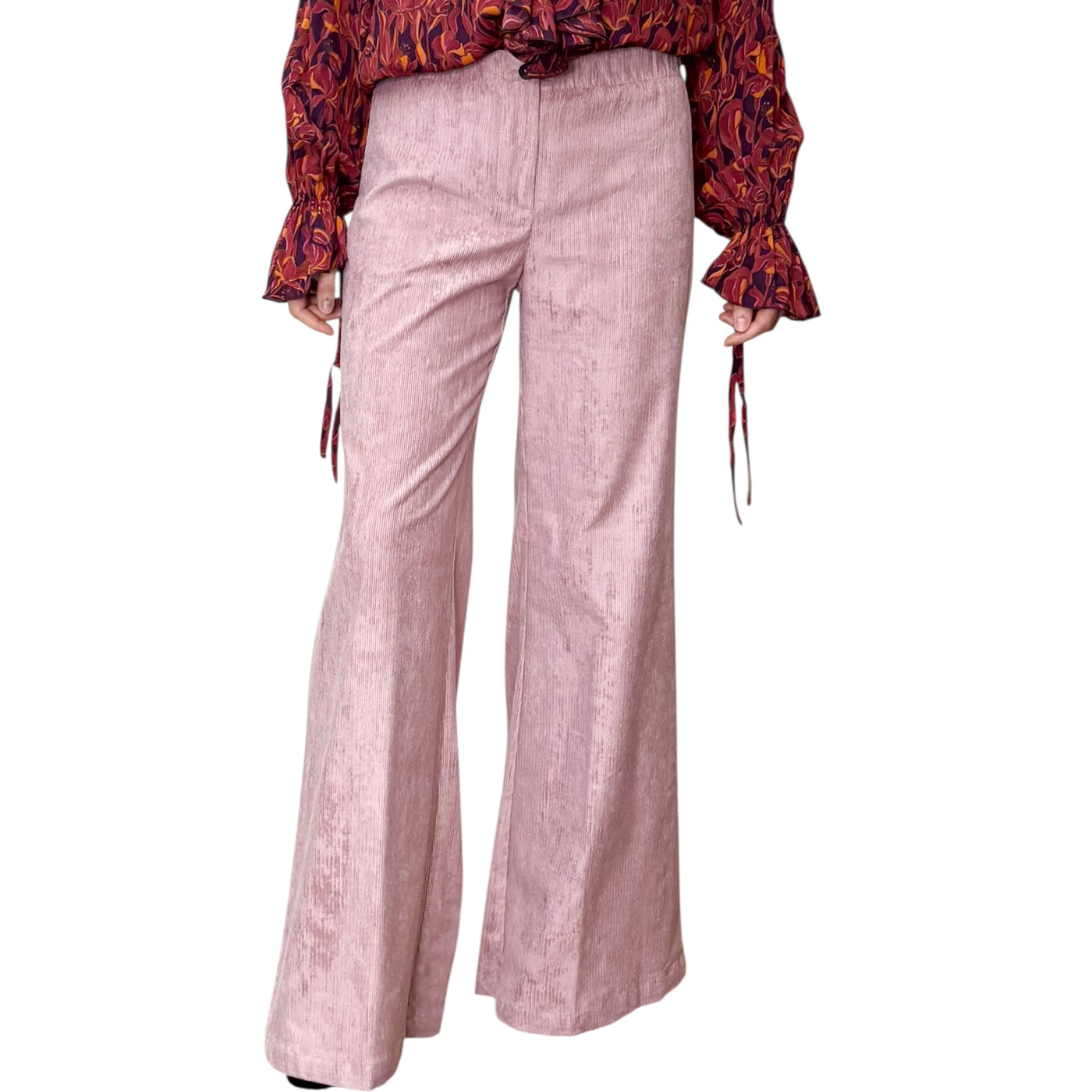 Good Match - Pantaloni Palazzo Velluto Millerighe Light Pink