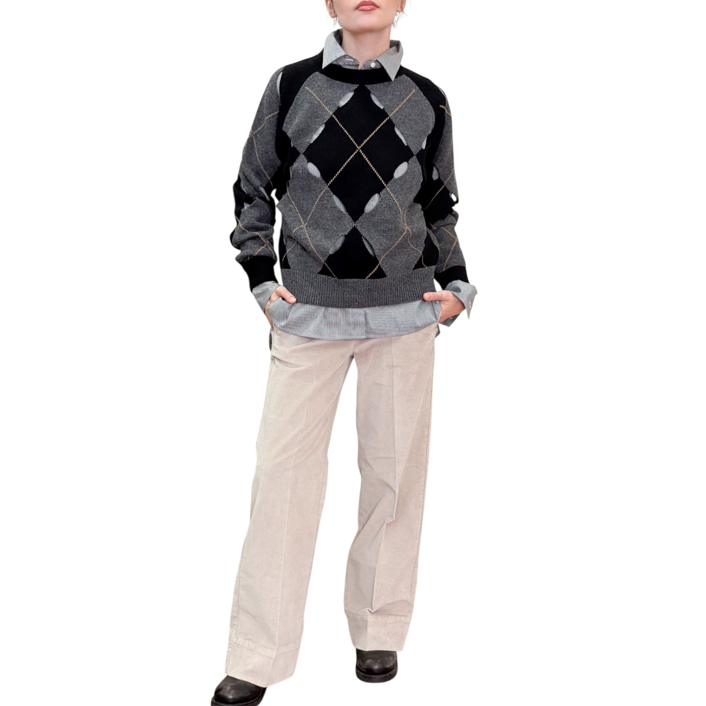 Jucca - Maglia Girocollo Con Rombi e Aperture Antracite