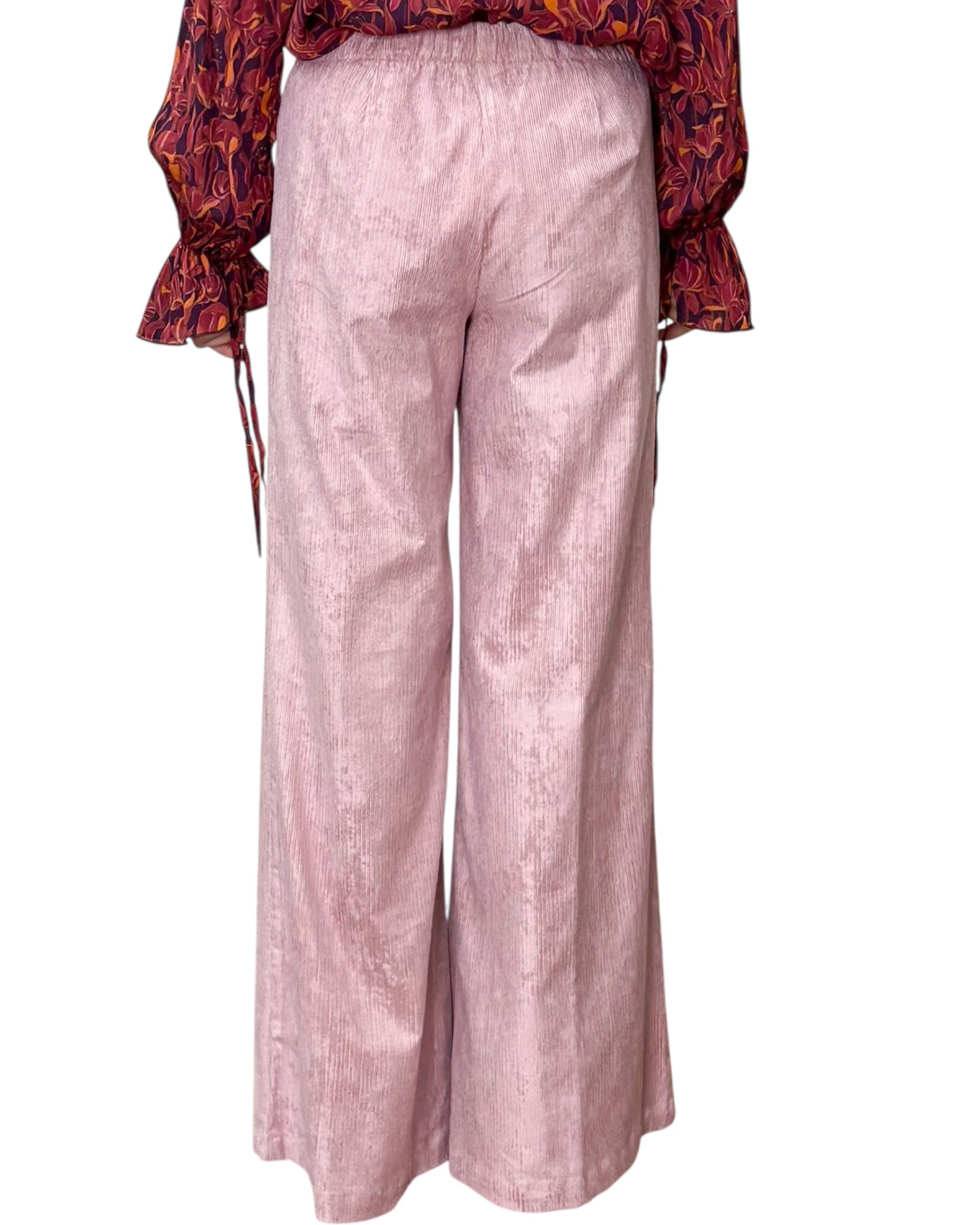 Good Match - Pantaloni Palazzo Velluto Millerighe Light Pink
