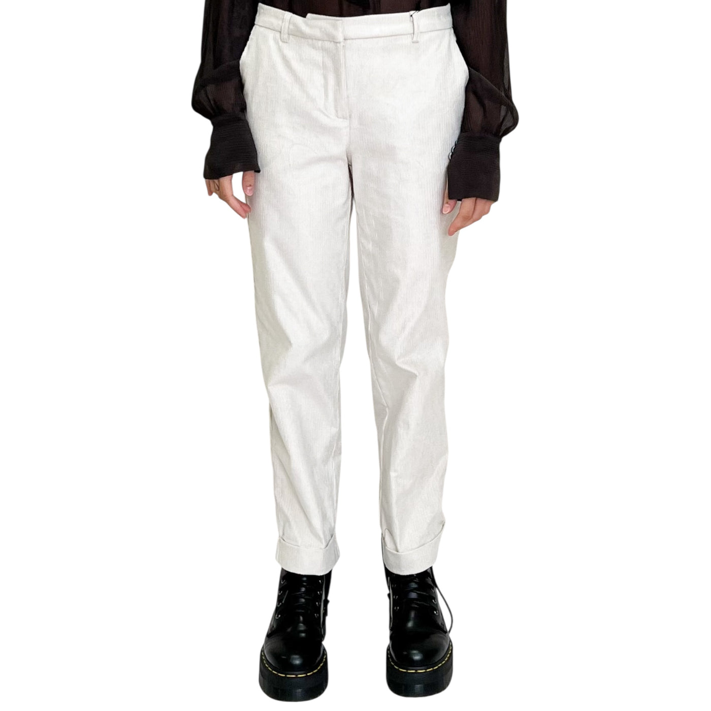 Good Match - Pantaloni Stretti in Velluto di Cotone White