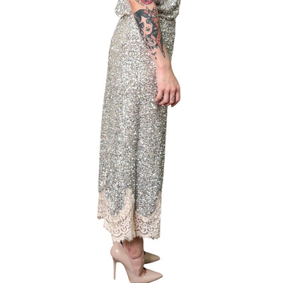 Souvenir - Gonna Lounguette in Pizzo e Paillettes Argento