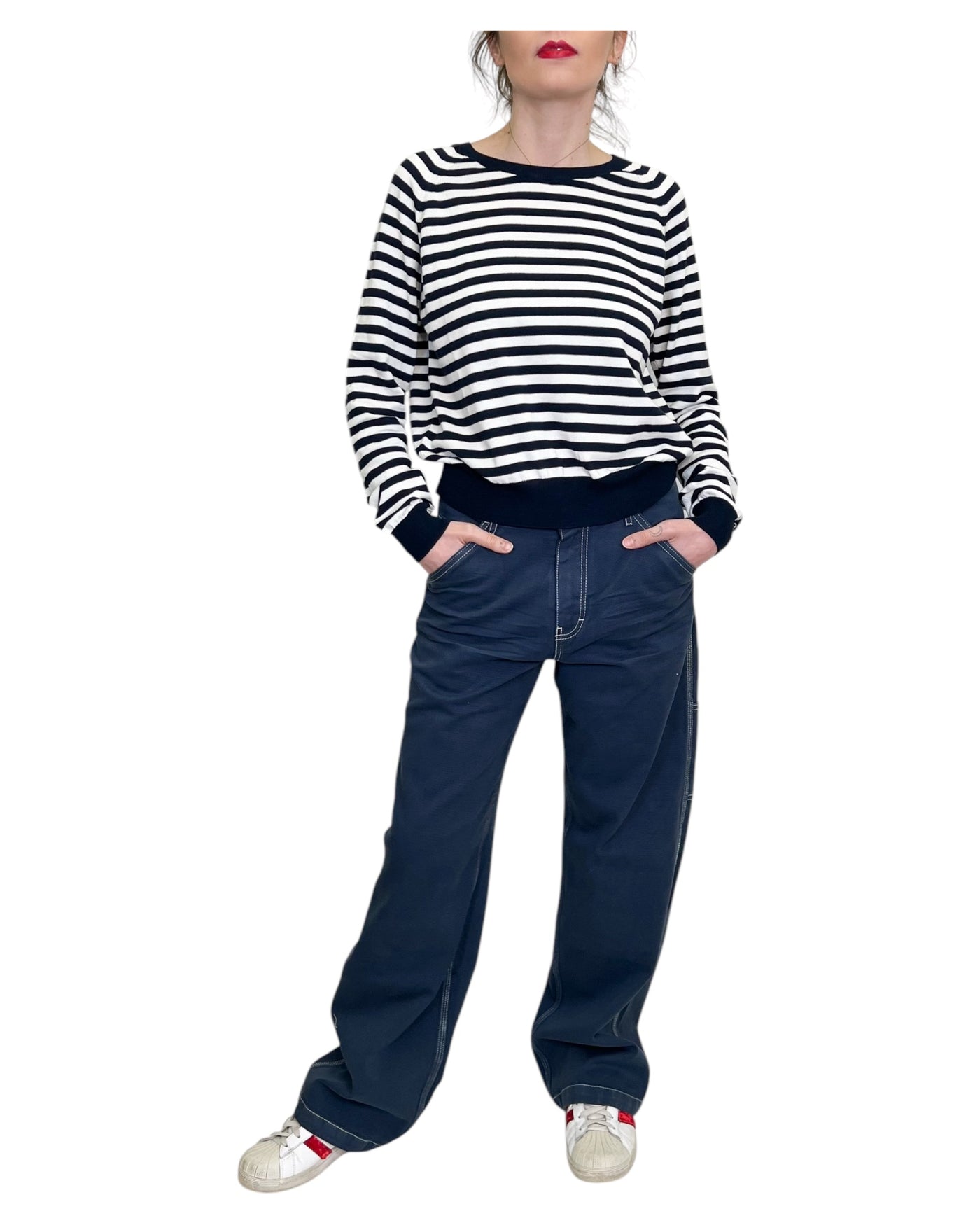 Jucca - Maglia Girocollo a Righe Bianca e Blue