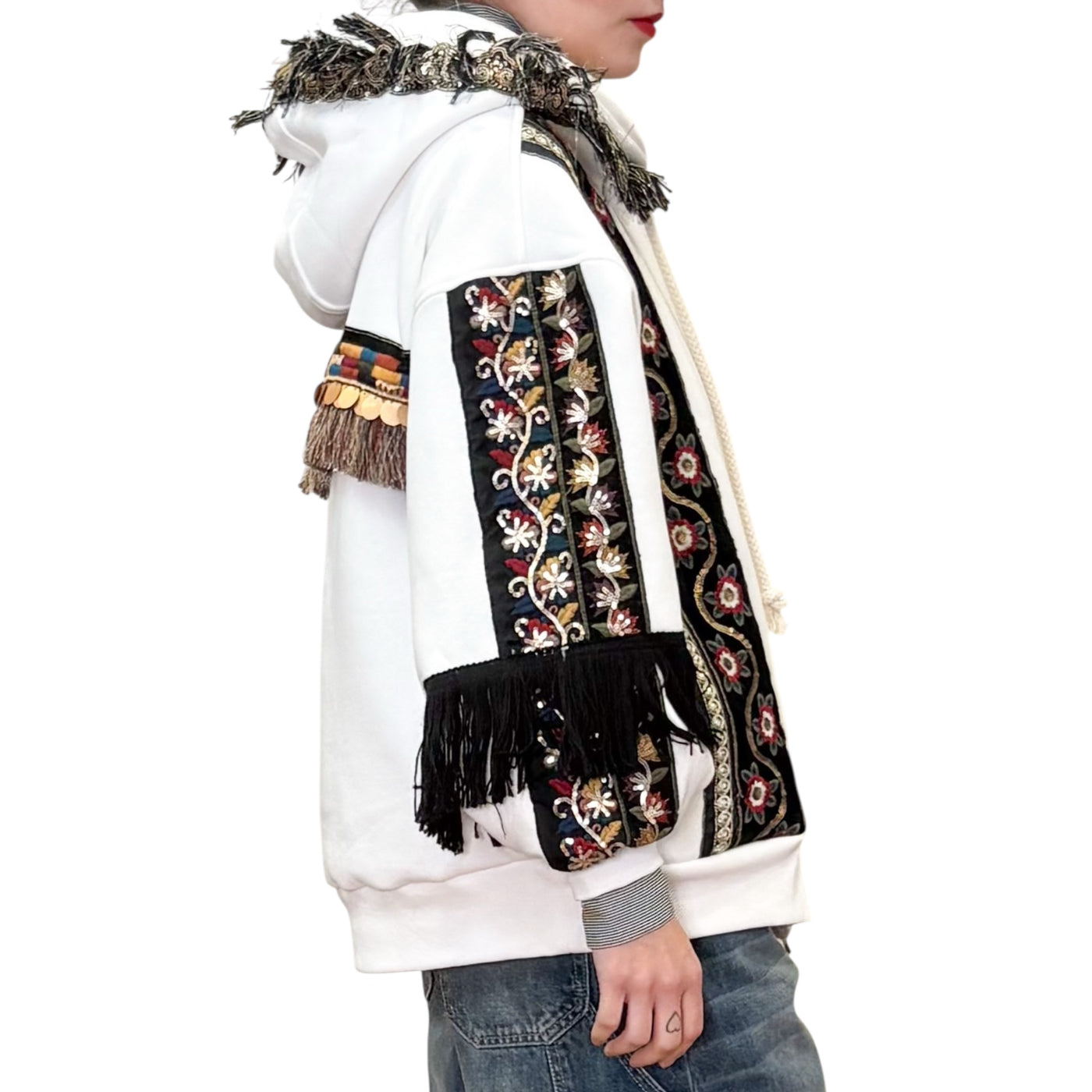 Front Street - Bomber in Felpa con Ricami Bianco