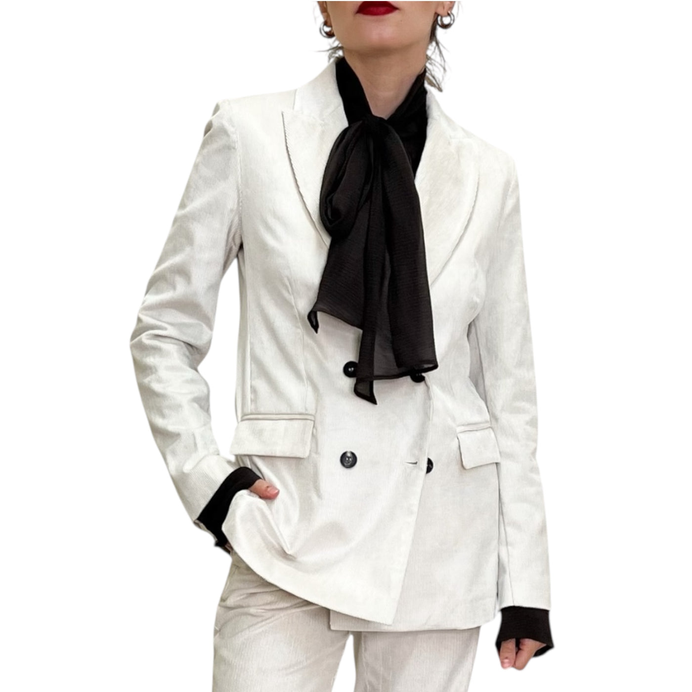 Good Match - Giacca Doppiopetto Velluto Millerighe White