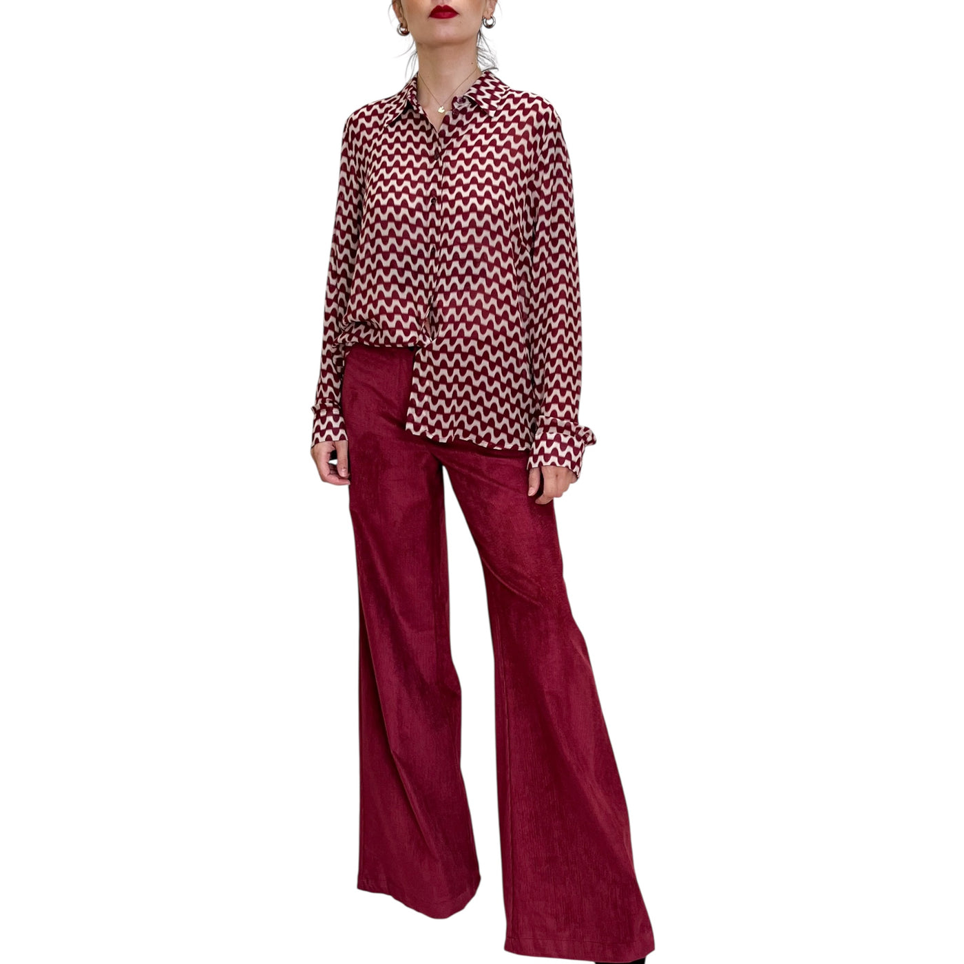 Good Match - Pantaloni Palazzo Velluto Millerighe Cherry
