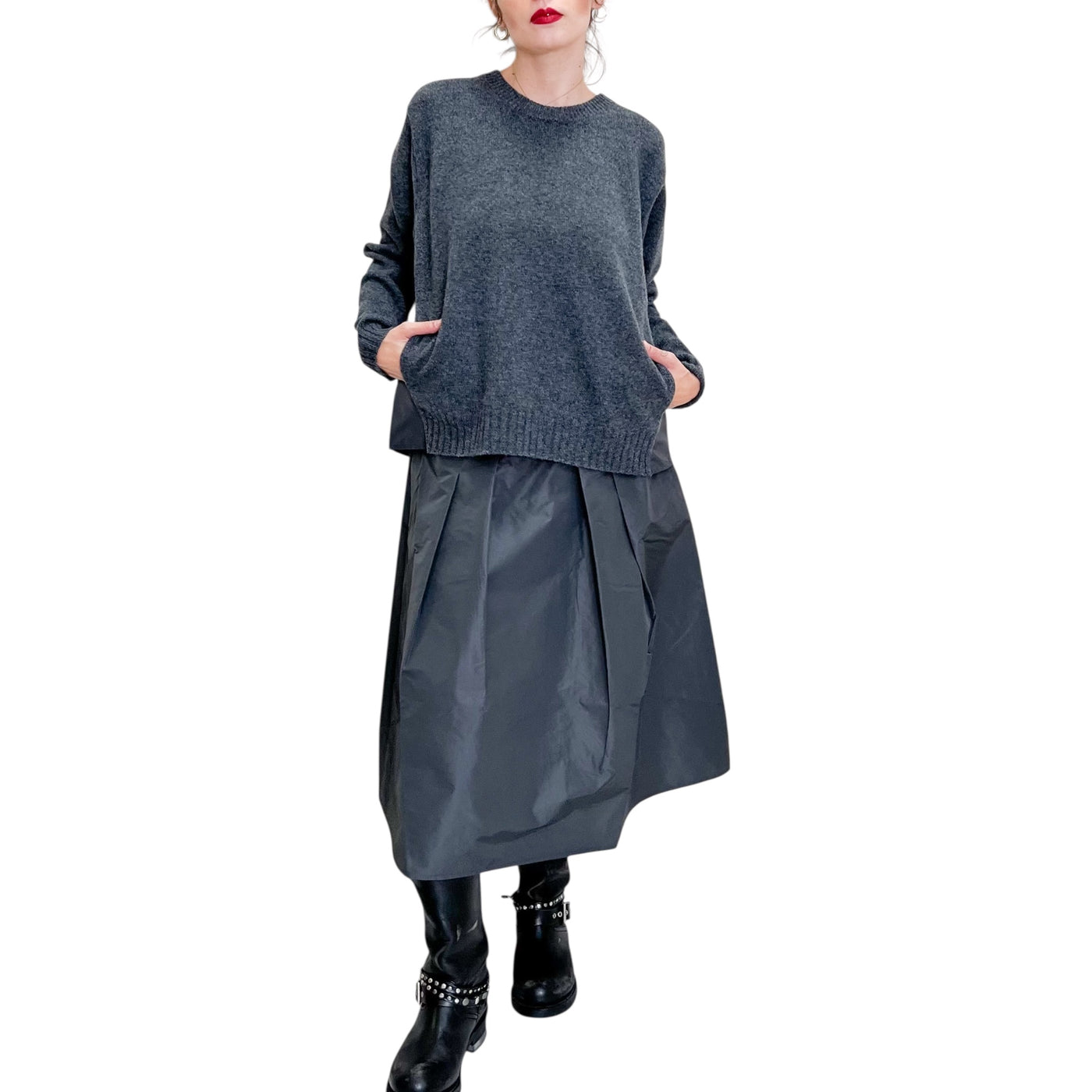 Floor - Maglia con Inserto in Taffetas Grigio Acciaio