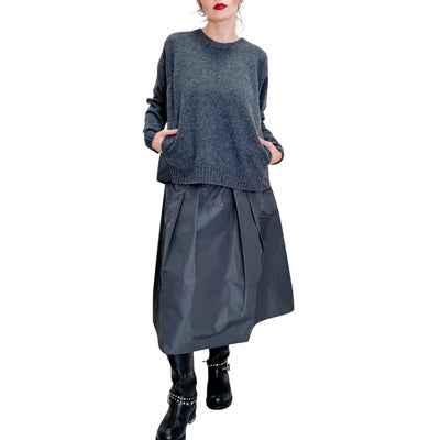Floor - Maglia con Inserto in Taffetas Grigio Acciaio