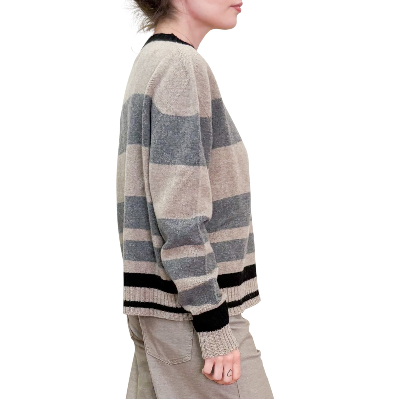 Floor - Maglia Girocollo Righe Segale e Acciaio