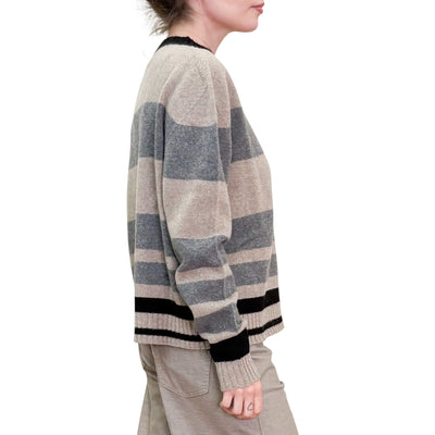 Floor - Maglia Girocollo Righe Segale e Acciaio