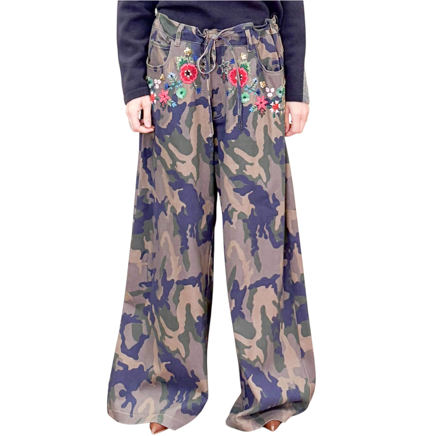 Front Street - Pantaloni Palazzo Camu con Ricami