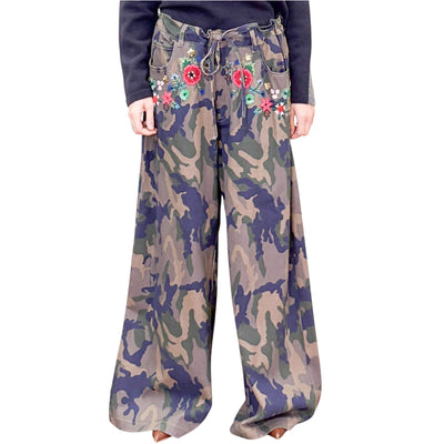 Front Street - Pantaloni Palazzo Camu con Ricami