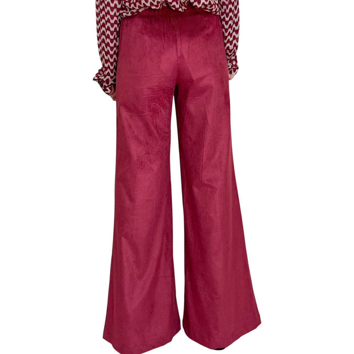 Good Match - Pantaloni Palazzo Velluto Millerighe Cherry