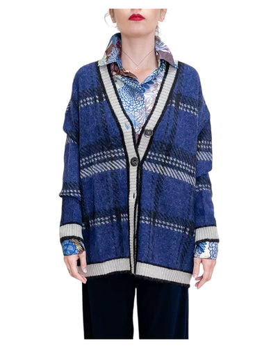 Maliparmi - Maglia Cardigan Brushed Check Blue