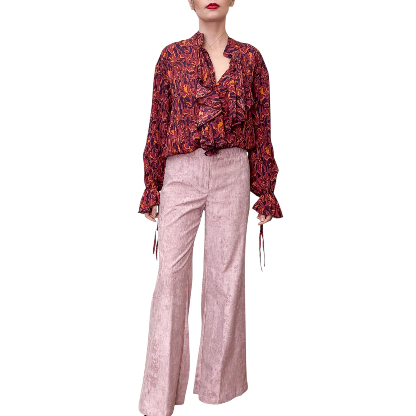 Good Match - Pantaloni Palazzo Velluto Millerighe Light Pink