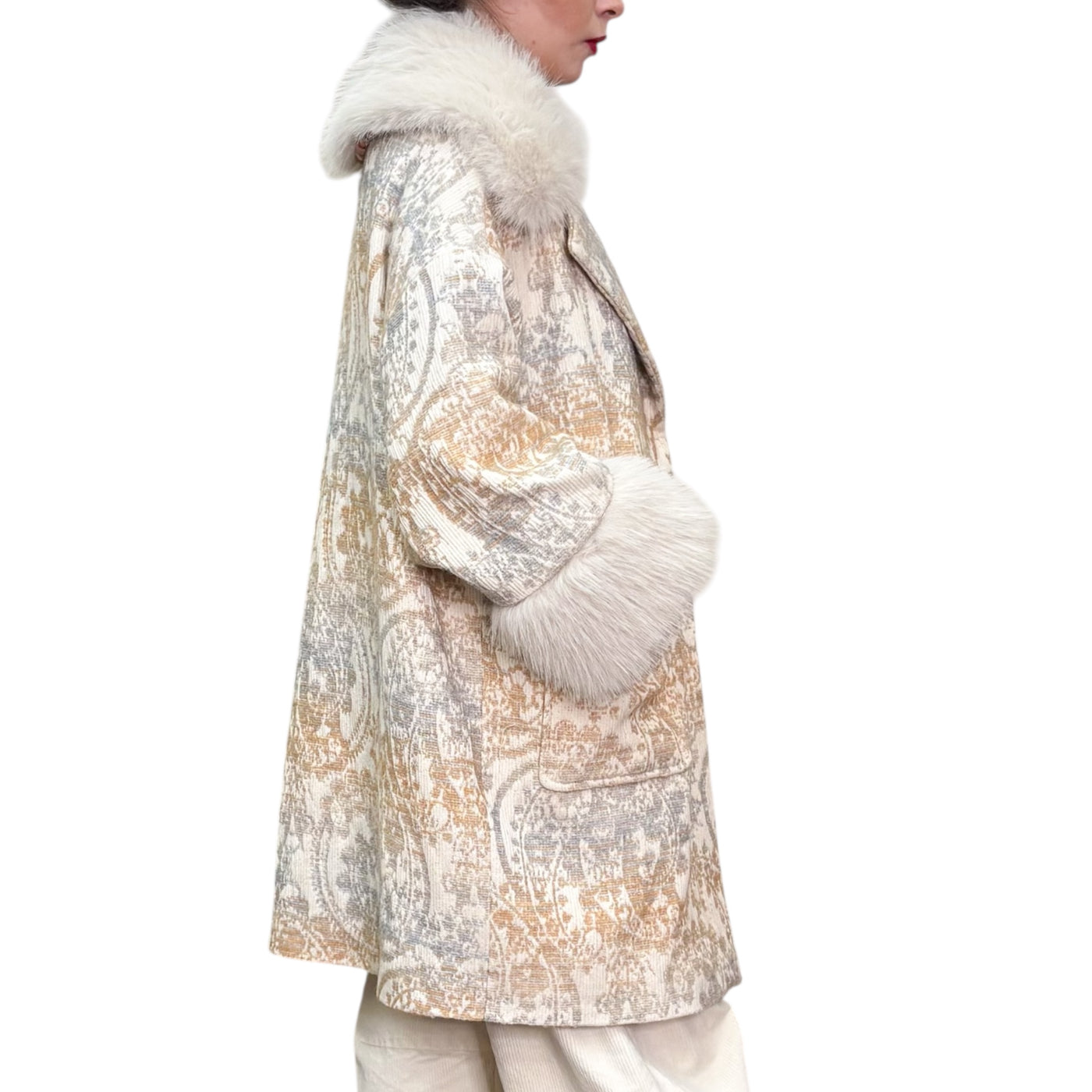 BYE - Cappotto Damascato Collo Pelliccia