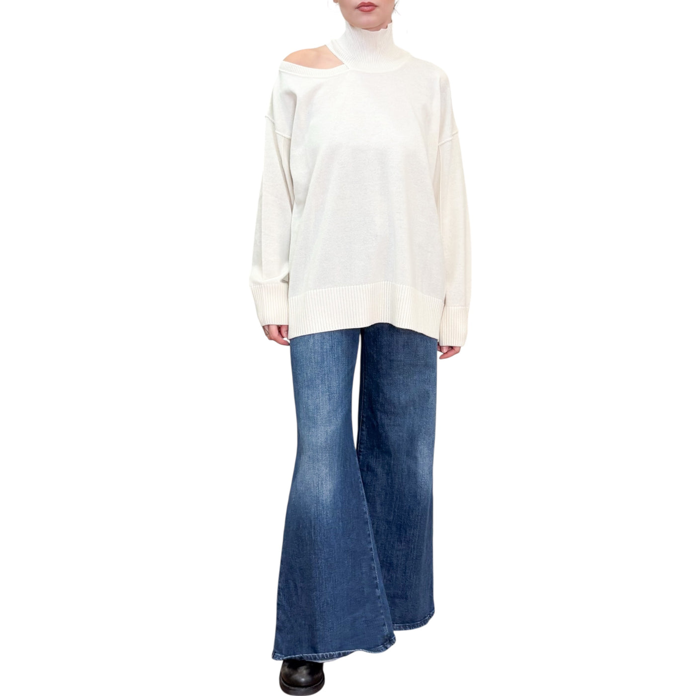Alpha Studio - Maglia collo Alto con Apertura Latte