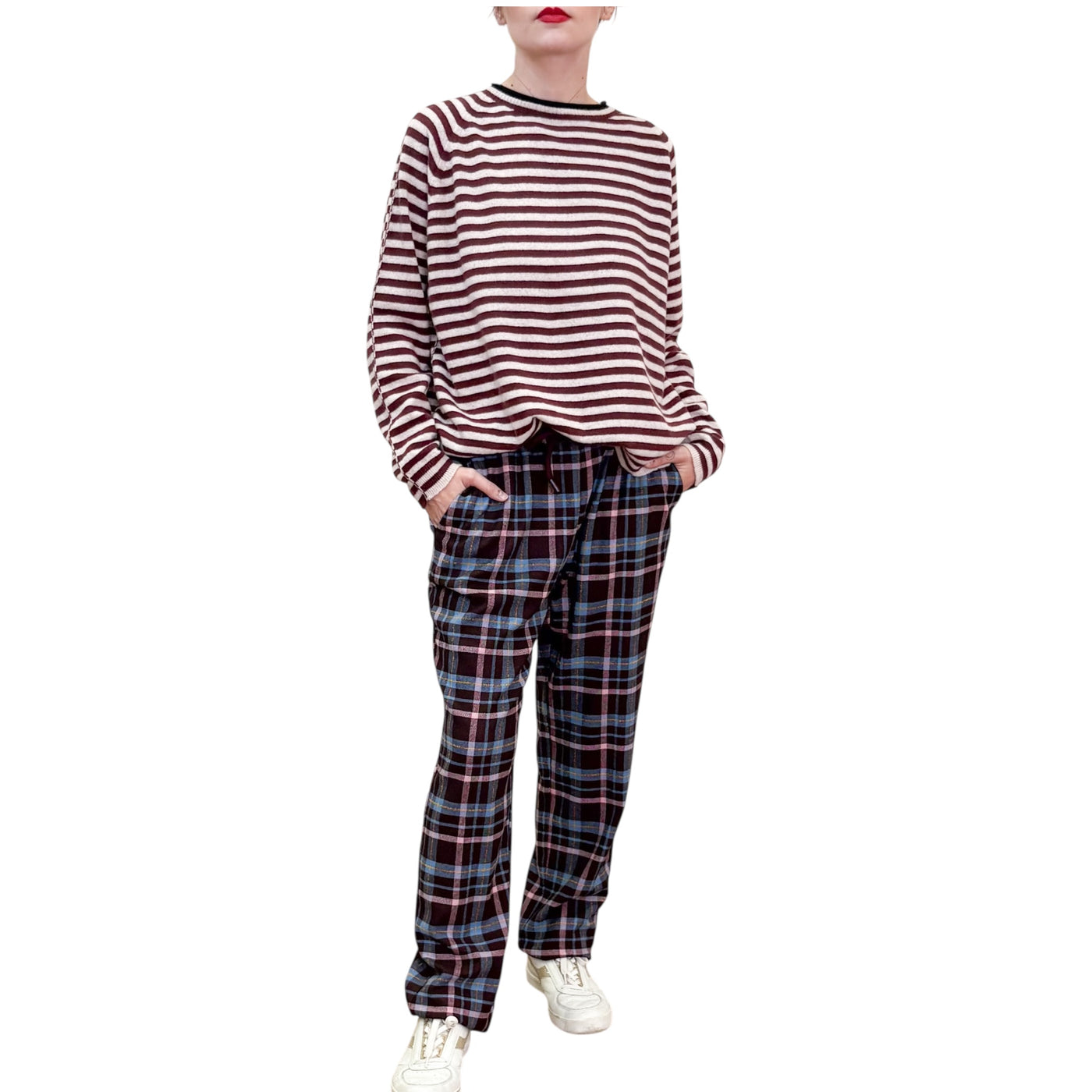 Niu - Pantaloni Easy Check Camelia