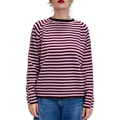 Floor - Maglia Girocollo a Righe Barolo e Quarzo