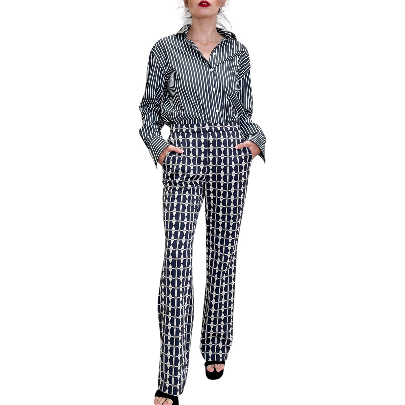 Maliparmi - Pantaloni Zampetta Geometric Print Grigio