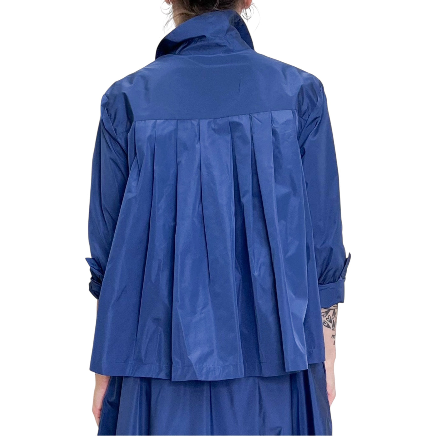 Niu - Camicia con Pieghe in Taffetas Indaco