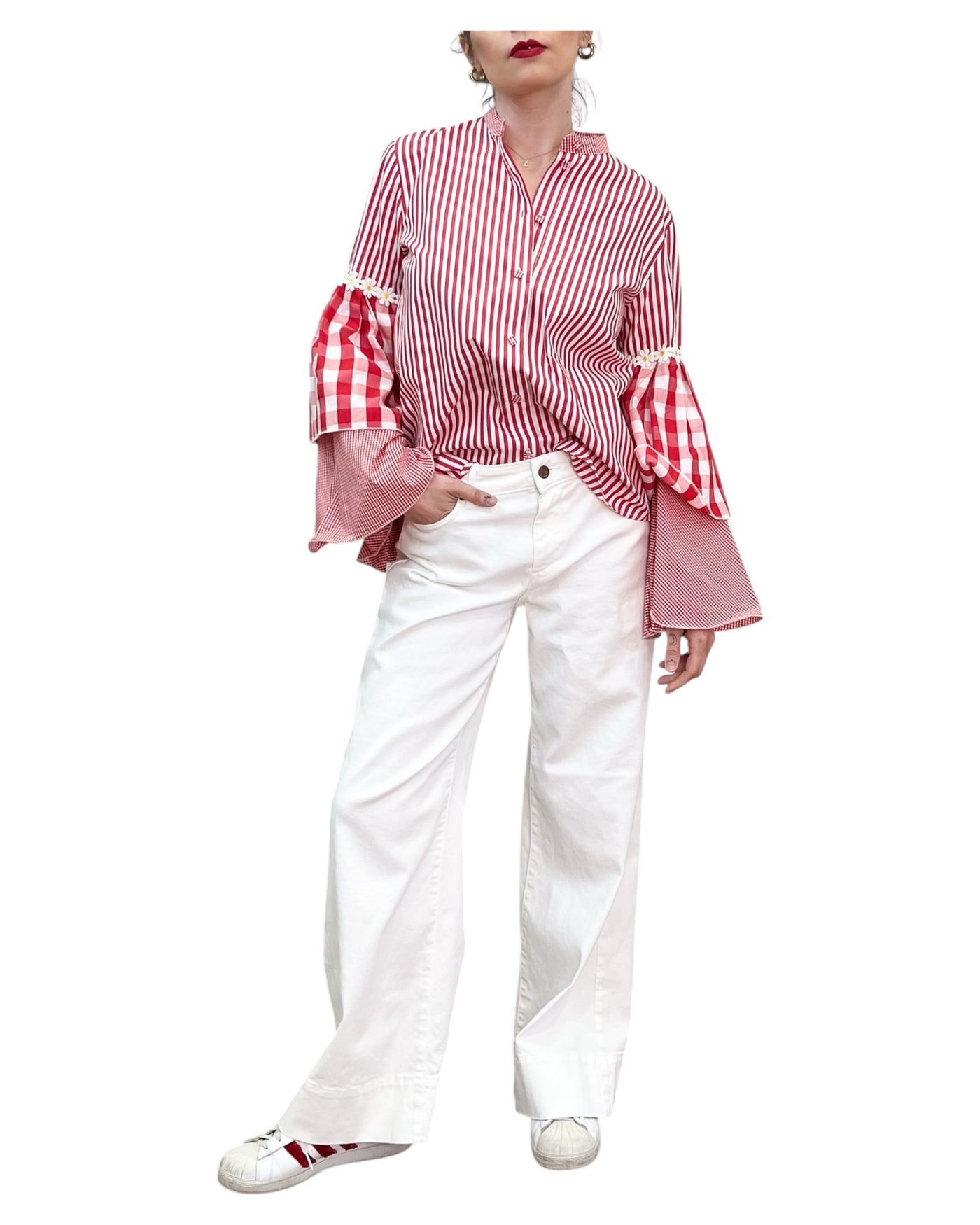 Front Street -Camicia Crazy Margherita Rossa e Bianca