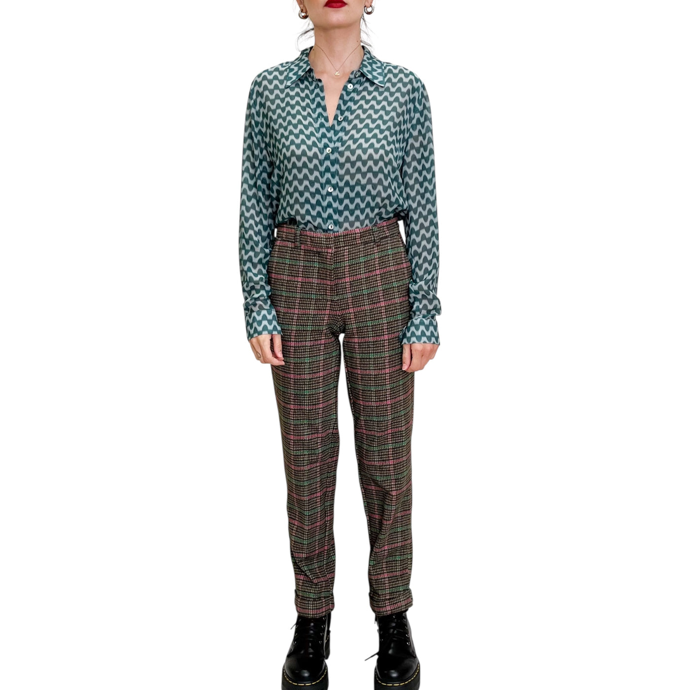 Good Match - Pantaloni Diritti Check con Risvolto