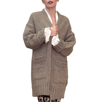 Alpha Studio - Cardigan Lungo con Tasche Greige