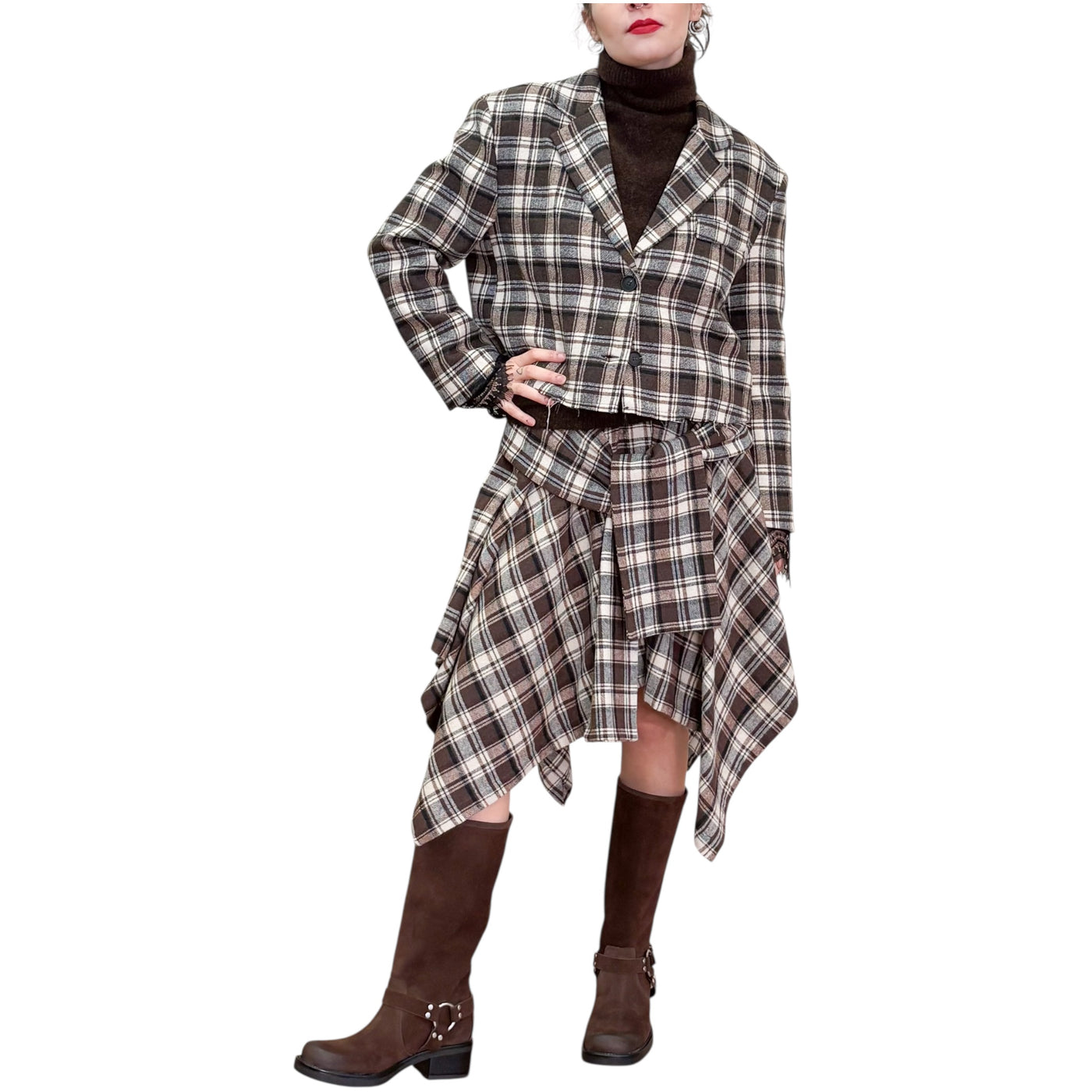 Souvenir - Giacca Corta Check con Polsino in Pizzo