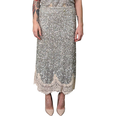 Souvenir - Gonna Lounguette in Pizzo e Paillettes Argento