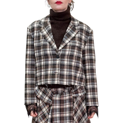 Souvenir - Giacca Corta Check con Polsino in Pizzo