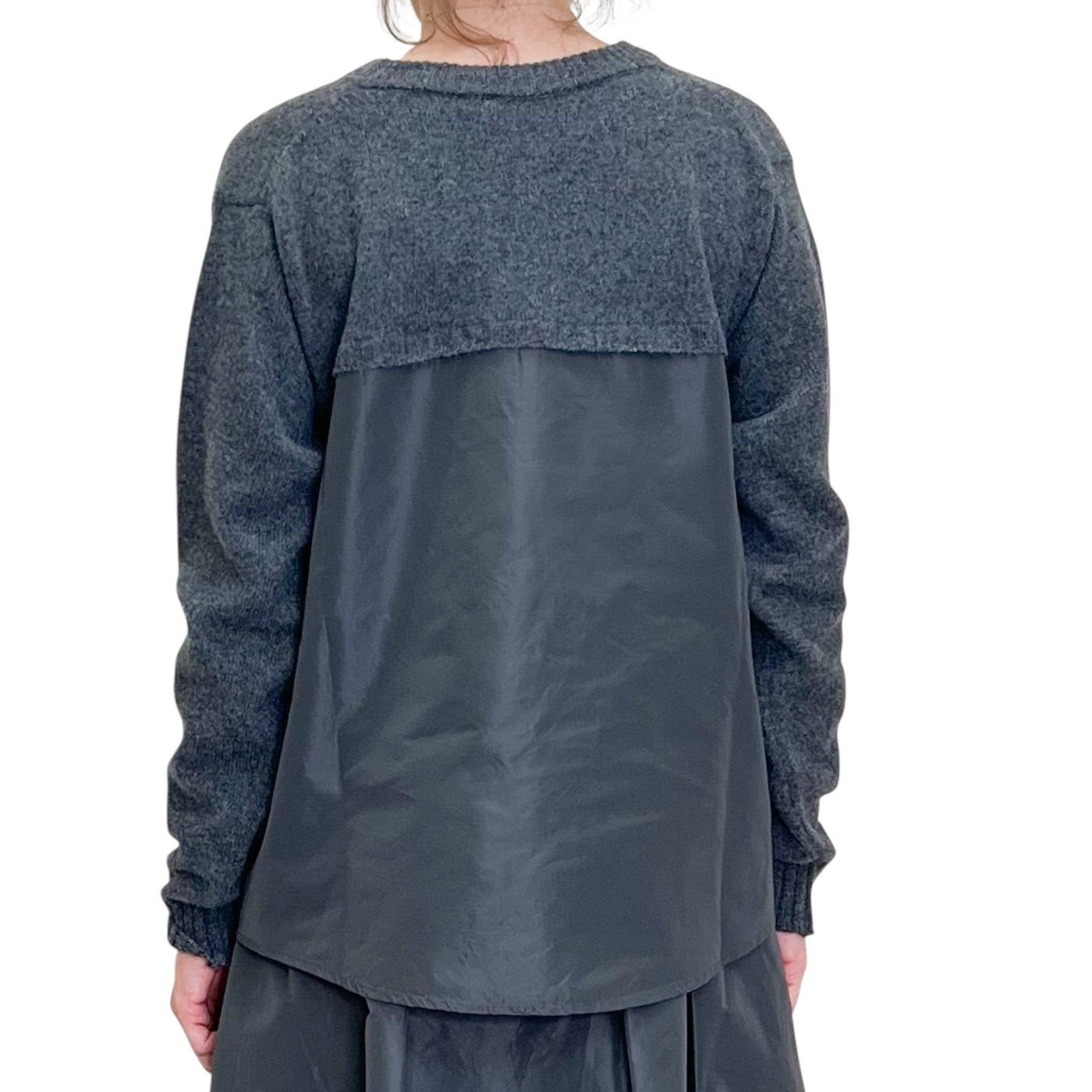 Floor - Cardigan con Inserto in Taffetas Grigio Acciaio