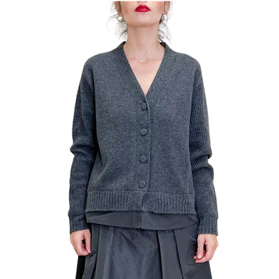 Floor - Cardigan con Inserto in Taffetas Grigio Acciaio
