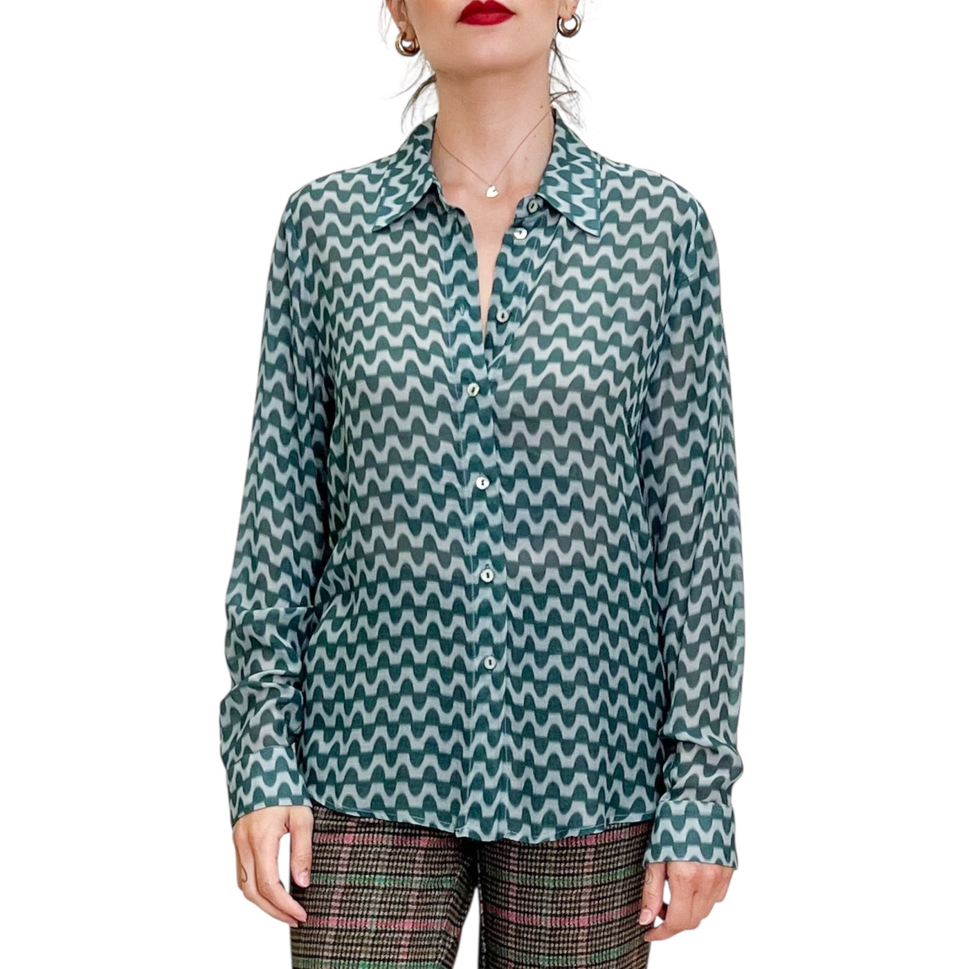 Good Match - Camicia Regular Onde Verdi e bianche