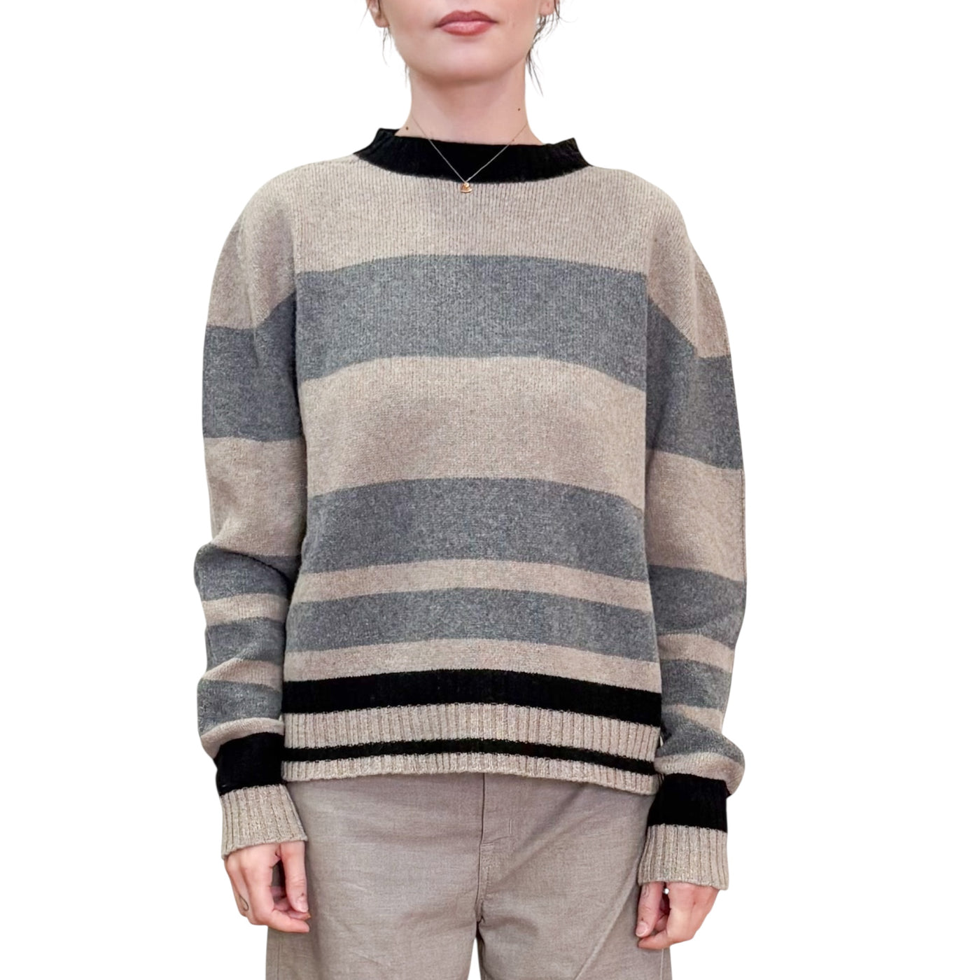 Floor - Maglia Girocollo Righe Segale e Acciaio