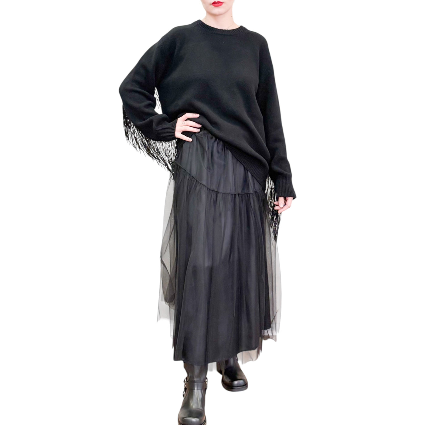 Jucca - Maglia Lunga con Frange in Paillettes