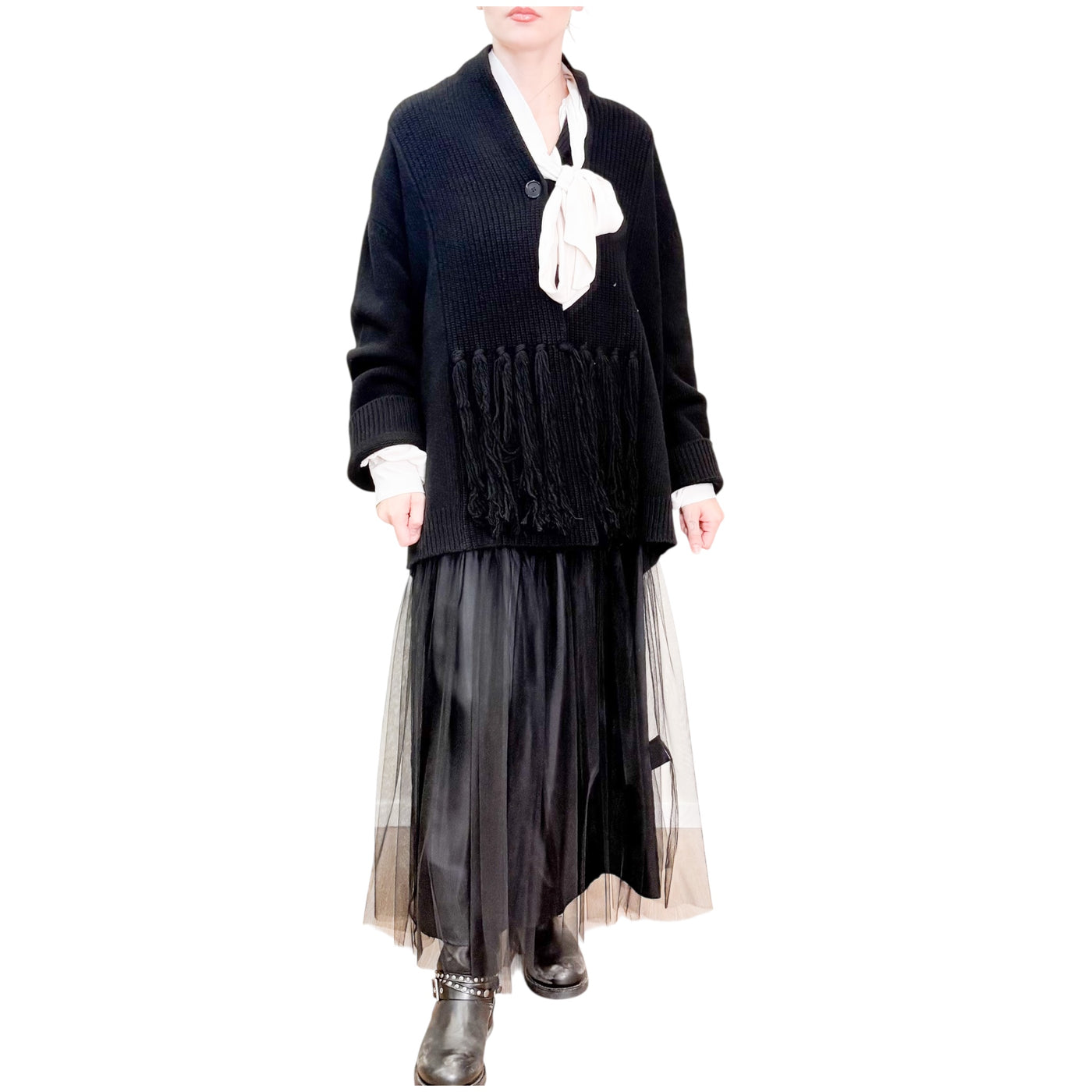 Jucca - Cardigan Con Frange Nero