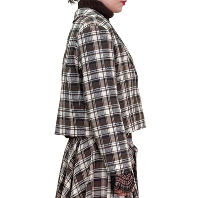 Souvenir - Giacca Corta Check con Polsino in Pizzo