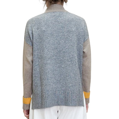 Quilisia - Maglia A V con Spacchi Beige e Grigia