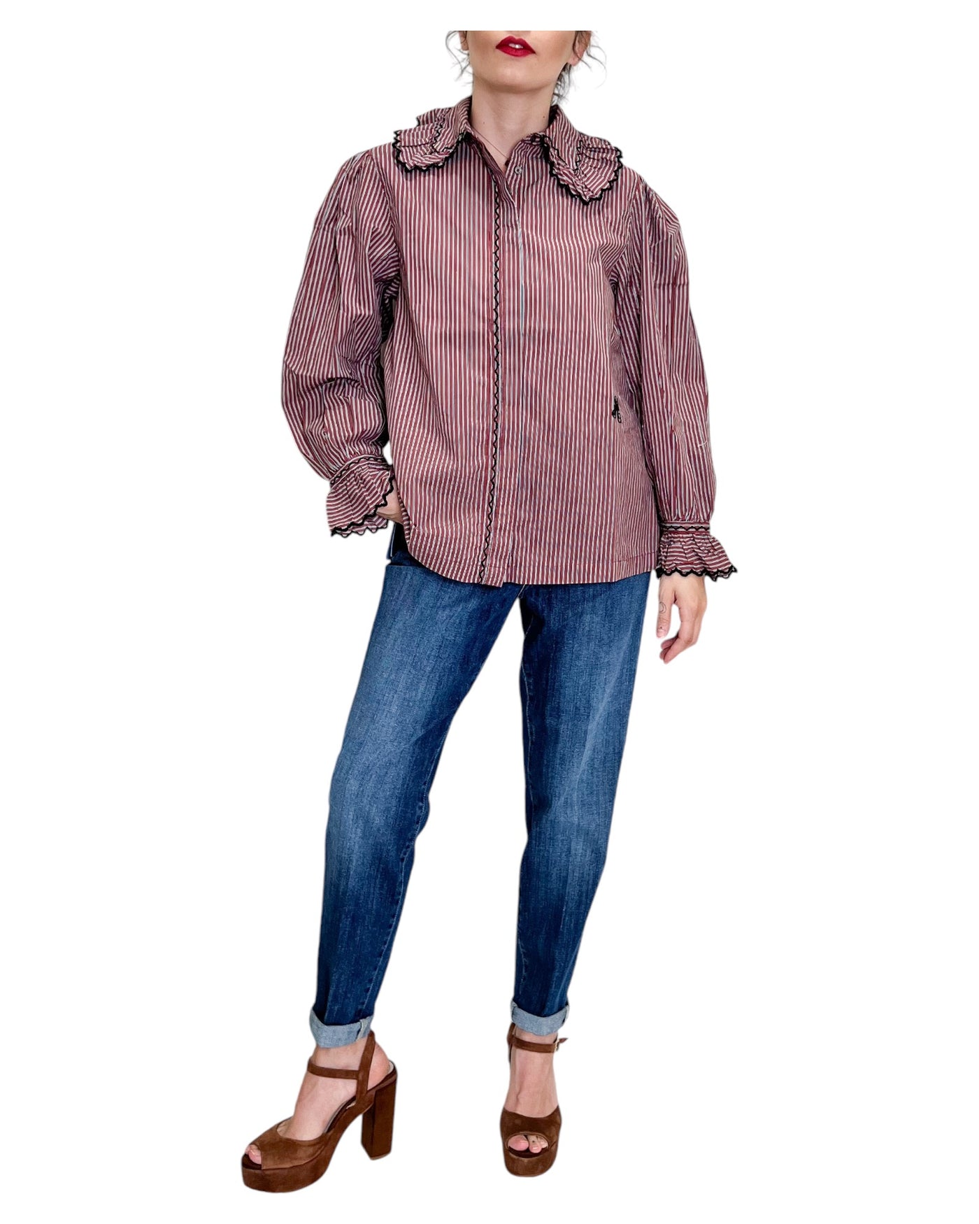 SV Boutique - Camicia Claudie Righe Bordeaux e Blue