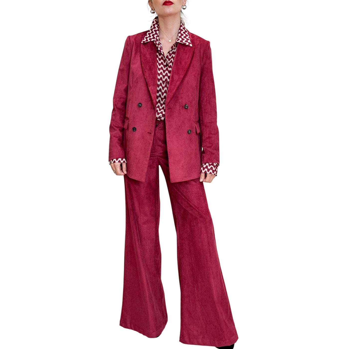 Good Match - Giacca Doppiopetto Velluto Millerighe Cherry