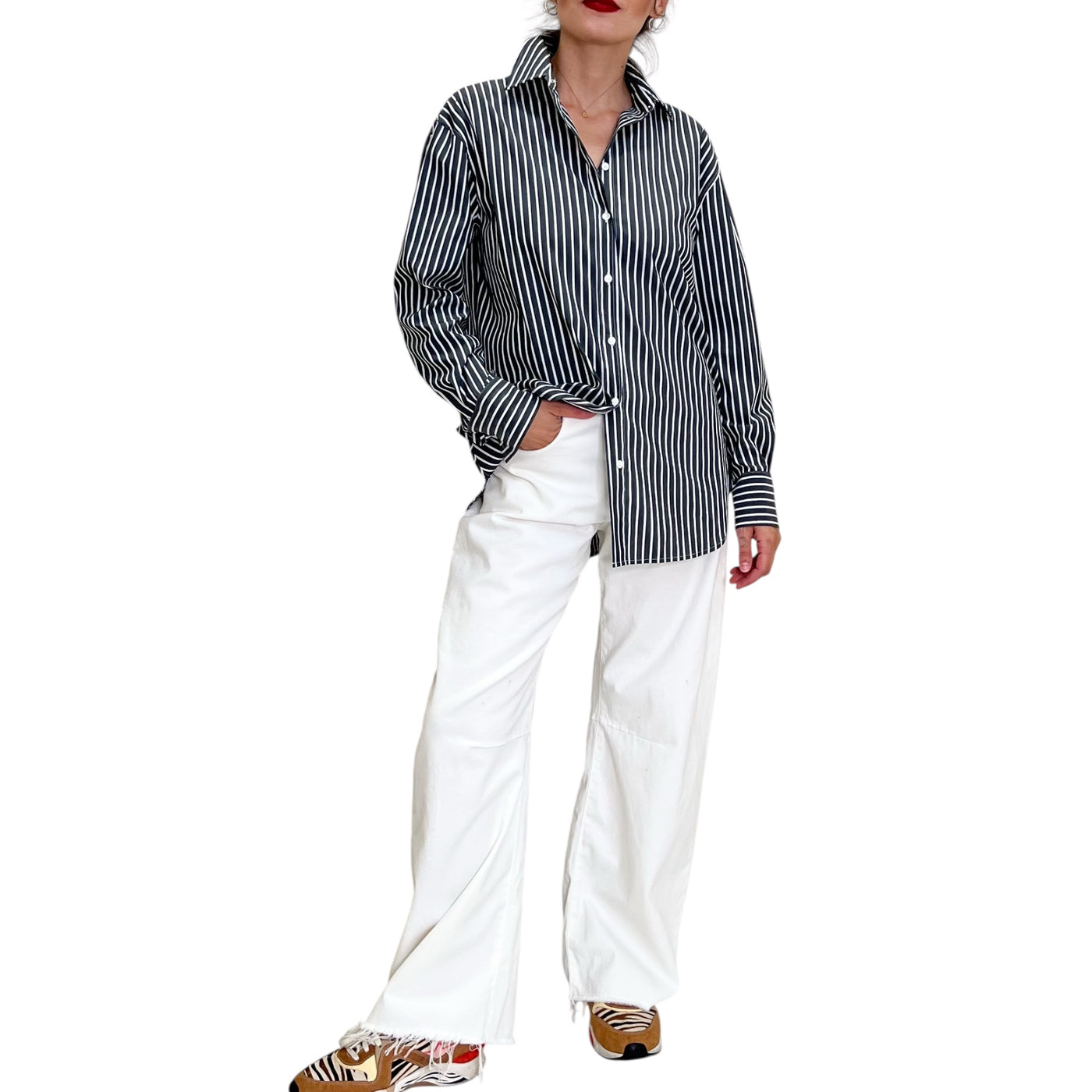 Robert Friedman - Camicia Nancy Righe Grigio e Bianco