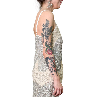 Souvenir - Top con Pizzo e Paillettes Argento