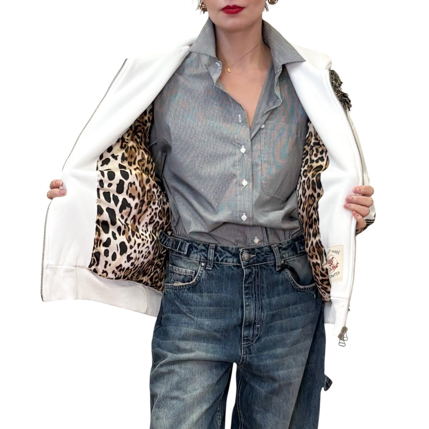Front Street - Bomber in Felpa con Ricami Bianco
