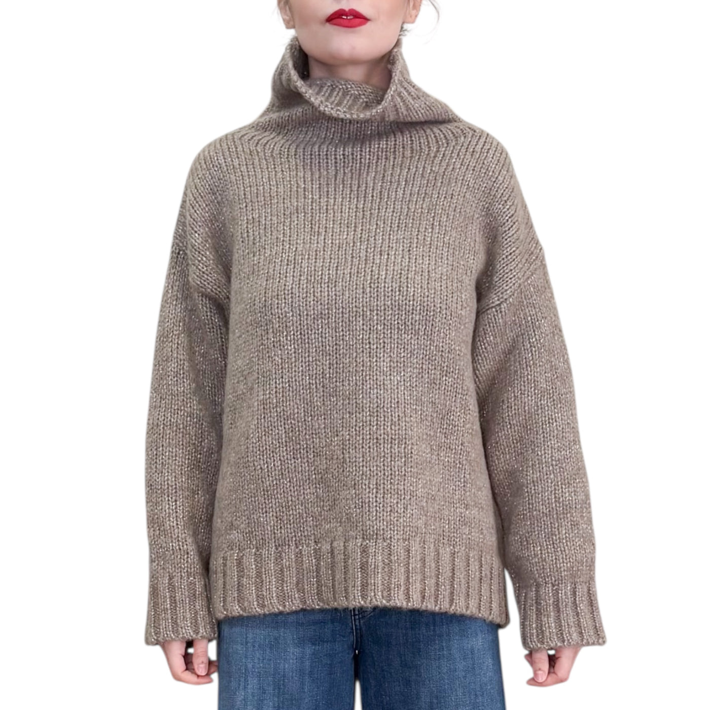 Alpha Studio - Maglia Soft Collo in Piedi Greige