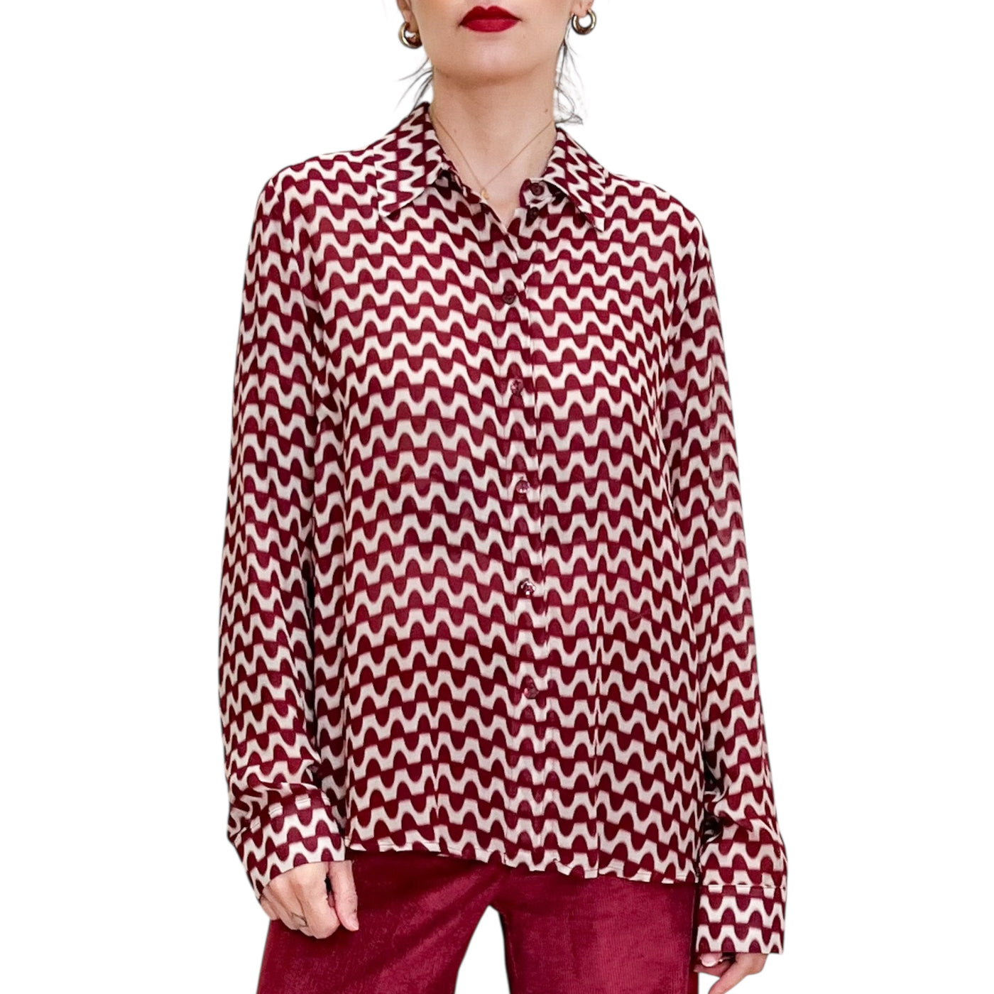 Good Match - Camicia Regular Stampa Onde Cherry e Bianco