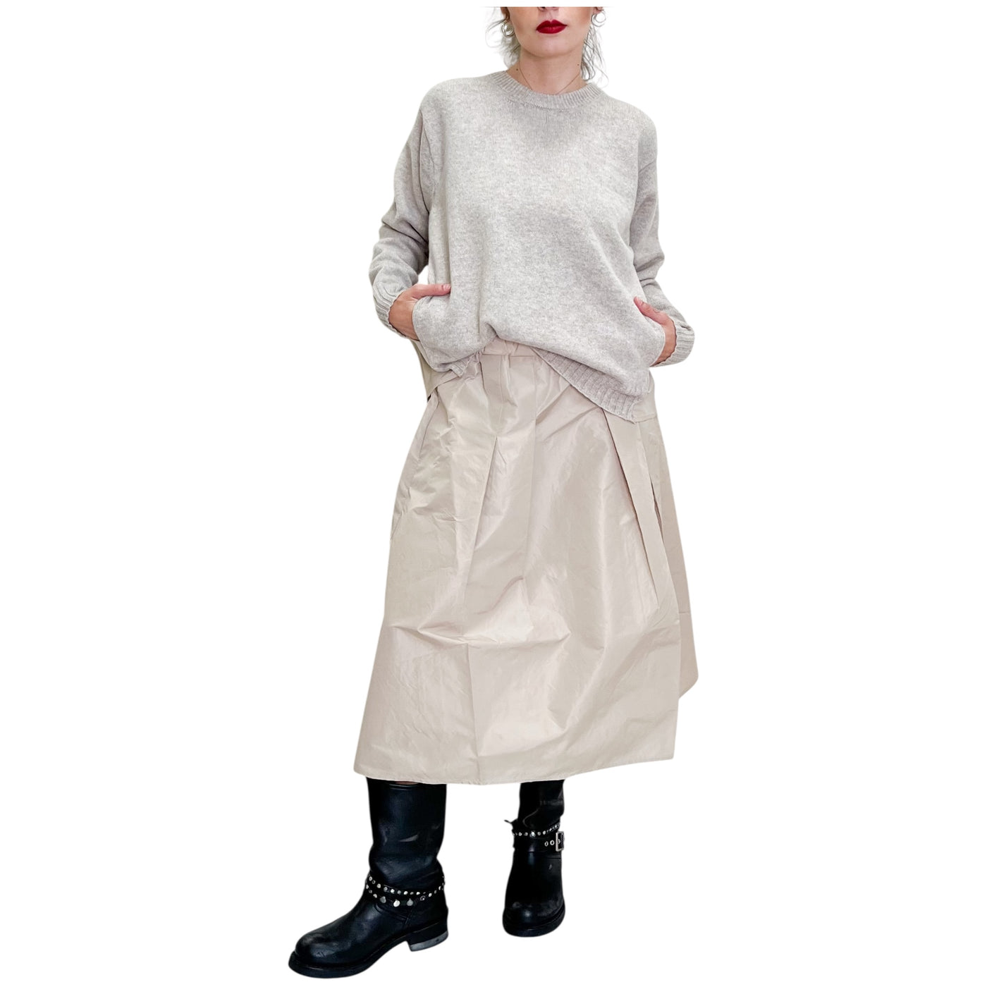 Floor - Maglia con Inserto in Taffetas Sesamo