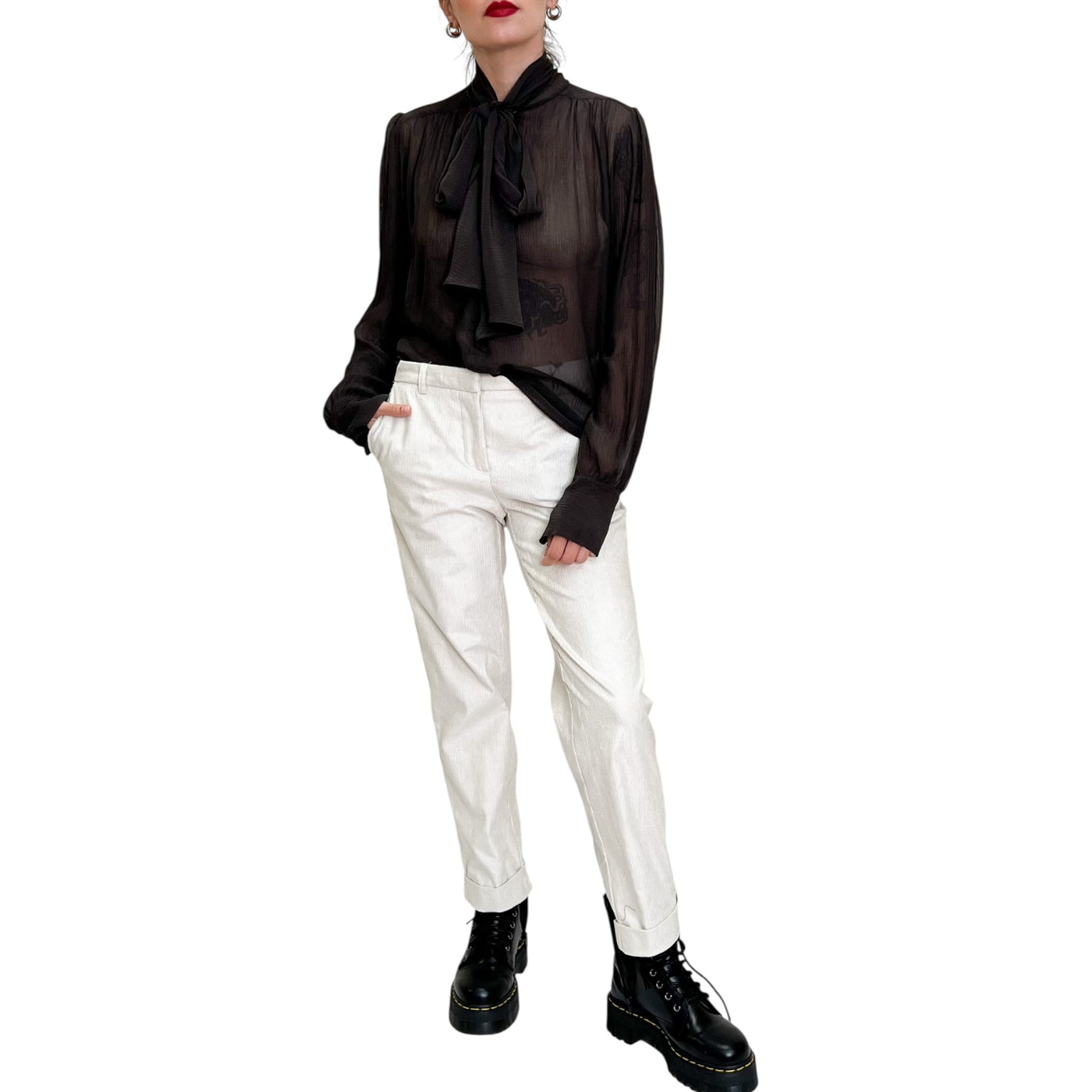 Good Match - Pantaloni Stretti in Velluto di Cotone White