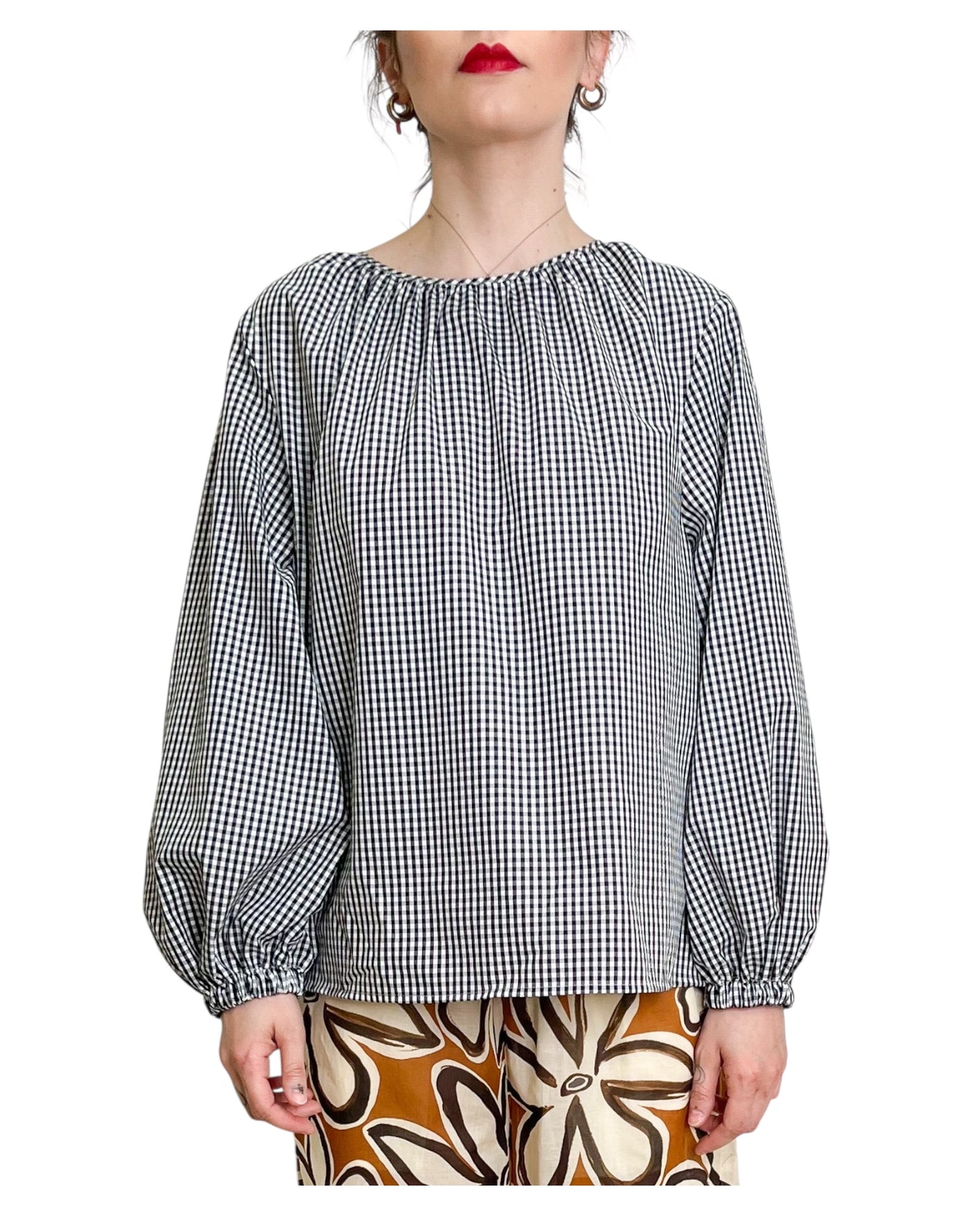 Blusa Vichy con maniche a sbuffo